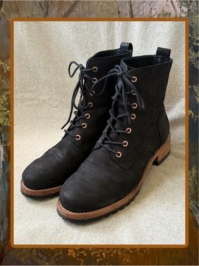 Portland Leather “Patina” Leather Black Cap Toe Lace-up Combat Boots EUC!